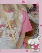 MIKKO Printed Shirt - Harajuku aesthetic shirt detail featuring cute animal characters.