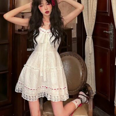 Lolita White Laced Dress - Cottagecore Aesthetic