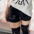 Cute Cotton Black Shorts - Kaomoji Aesthetic word2