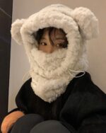 Fluffy Winter Hat - Bear Edition with attached bear ears covering the face.