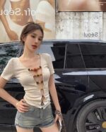 Off-shoulder Korean Top - Coquette Aesthetic, featuring decorative button details.