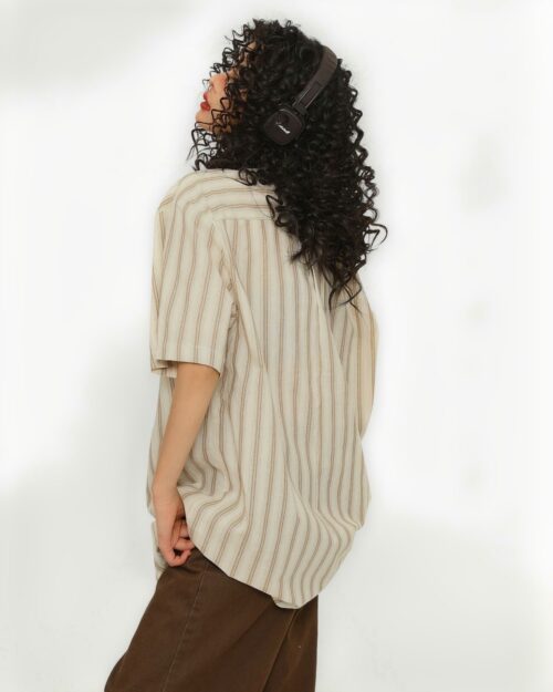 Vintage striped short sleeve shirt - preppy aesthetic shirt, back view.