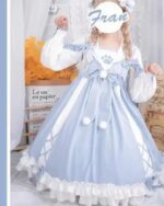 Puffy Princess Dress - sweet lolita dress, featuring a blue lace design and paw accents.