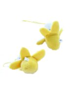 Two kawaii chibi banana plushies, a chibi banana plushie, and a fruit keychain.