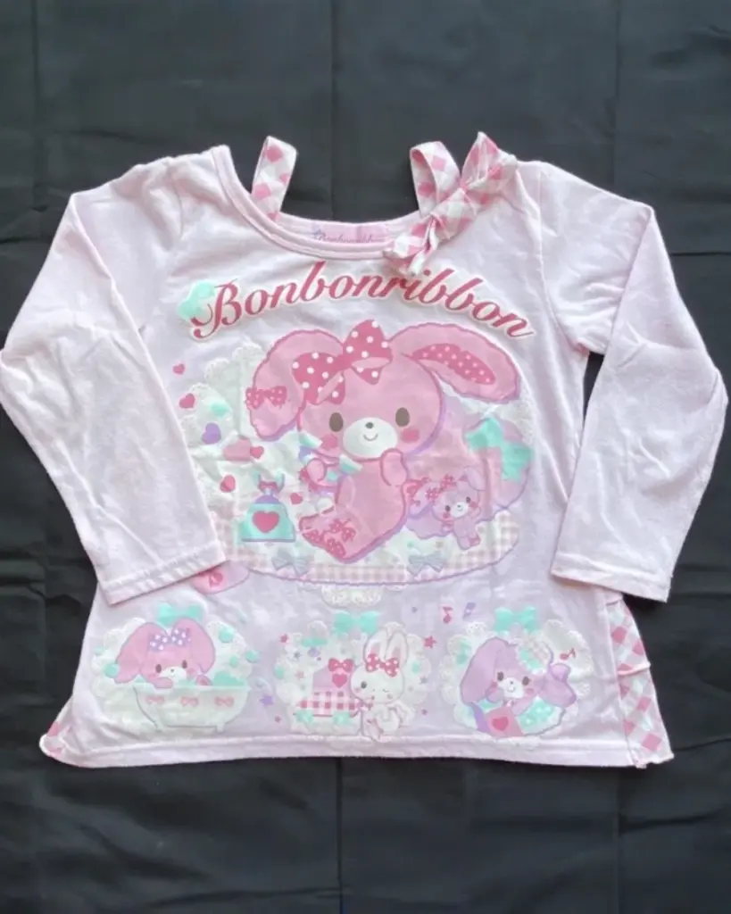 Bonbonribbon long sleeve t-shirt featuring cute pastel characters and a lace trim.