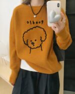 Yellow puppy doodle sweater with an embroidered dog design.