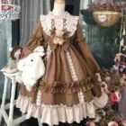 Plus size hime lolita dress featuring ruffles, lace, and a teddy bear accent.