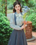 Elegant Literary Girl Set - Cottagecore aesthetic set featuring a woman holding a floral bouquet outdoors.