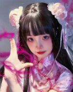 Model wearing a maid hanfu dress, featuring a traditional Chinese-inspired design with delicate details.