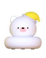 Cute kawaii night light desk lamp featuring a bear design with a yellow hat.
