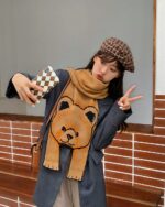 Cartoon animal winter scarf featuring a bear design, cute core aesthetic.