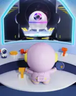 Kawaii Mini Spaceship Humidifier on a spaceship control panel with toy figures.