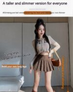 Brown vintage aesthetic mini skirt with a high waist and pleated design.