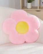 Kawaii thick flower seat cushion, pink and yellow plush design.