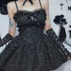 Dark Rose Lace Sling Dress - Gothic Aesthetic word2