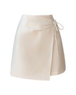 Beige lace-up korean fashion skirt, wrap style, satin fabric.