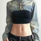 Loose Long Sleeve Denim Top - Y2K Aesthetic word3