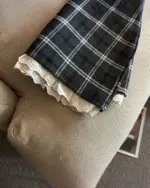 Black and white plaid preppy aesthetic skirt with lace trim.