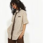 Vintage Striped Short Sleeve Shirt - Preppy Aesthetic word1