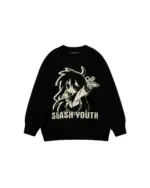 Black lucky star sweater featuring a Slash-Youth graphic and design.