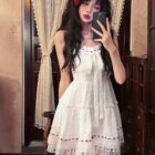 Lolita White Laced Dress - Cottagecore Aesthetic word3
