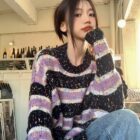 Striped Loose Sweater - Y2K Aesthetic word2