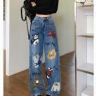 Retro Style Cute Graffiti Jeans - Y2K Aesthetic word3