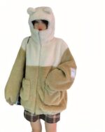 Warm Bear Ears Fluffy Coat - Kawaii Clothes, a hooded bear ear jacket with a plush design.