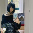 Off Shoulder Dark Pullover Sweater - Grunge Aesthetic word2