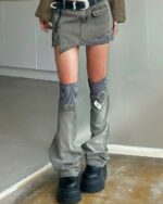 American-style denim skirt with y2k aesthetic detailing and layered design.