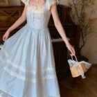 Lace Bow Long Dress - Cottagecore Aesthetic word3