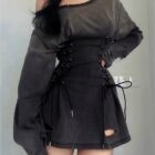 Off-shoulder Slim Fit Corset Dress - Grunge Aesthetic word2