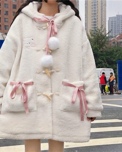 Fluffy Hooded Schoolgirl Coat