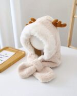Cute and fluffy reindeer winter hat, a soft, plush hat with reindeer antlers.