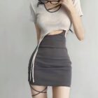Tied Dress - Coquette Aesthetic dress featuring a crop top and mini skirt with leg ties.