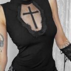 Cross Mesh Top - Gothic Aesthetic word1