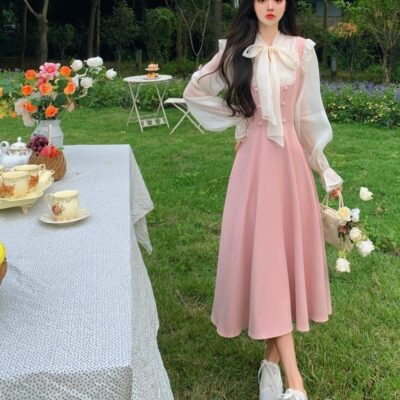 Long Pink Dress - Vintage Aesthetic