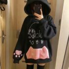 Black Pink Cat Hoodie - Cutecore Aesthetic すきび word2