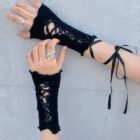 Laced Fishnet Gloves - Gothic Aesthetic word3