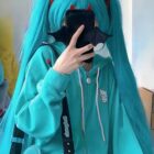 Turquoise Zipper Hoodie - Harajuku Streetwear word2