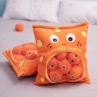 Two Cheesy Puffs plushies, resembling snack bags, on a bed.