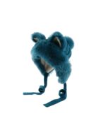 Teal fox ears hat with plush fur and attached ear ties.