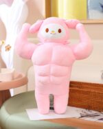 Pink My Melody sanrio muscular plushie displaying impressive biceps and abs.