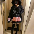 Black Pink Cat Hoodie - Cutecore Aesthetic すきび word2