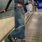 Long Denim Skirt - Y2K Aesthetic word1