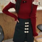 Laced Hollow-out Long-sleeved Top word3