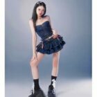 Laced Denim Mini Skirt - Y2K Aesthetic word2