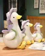 Kawaii Molly the Little Flower Duck plushie toy, a soft, white duck with a flower hat.