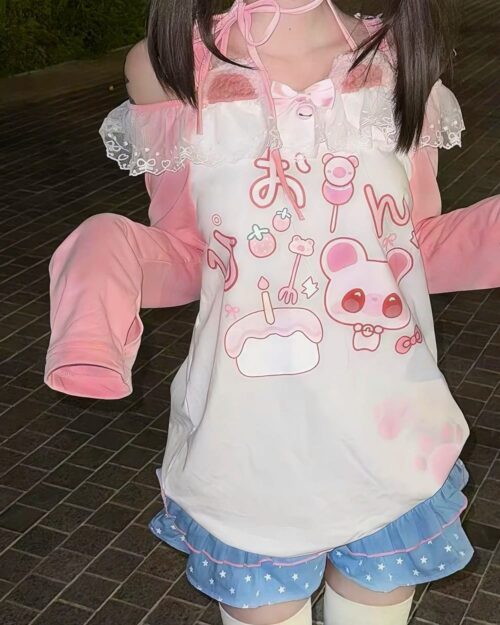 Pink Pastel Attack Shirt - Yume Kawaii Aesthetic featuring kawaii characters and pastel design.