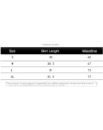 Size chart for vintage aesthetic mini skirt, showing skirt length and waistline measurements.